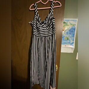 Draper James Navy Blue and White striped Knee Length Dress ~ Size Large